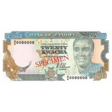 P32S Zambia - 20 Kwacha Year ND (1989-1991) (Specimen)